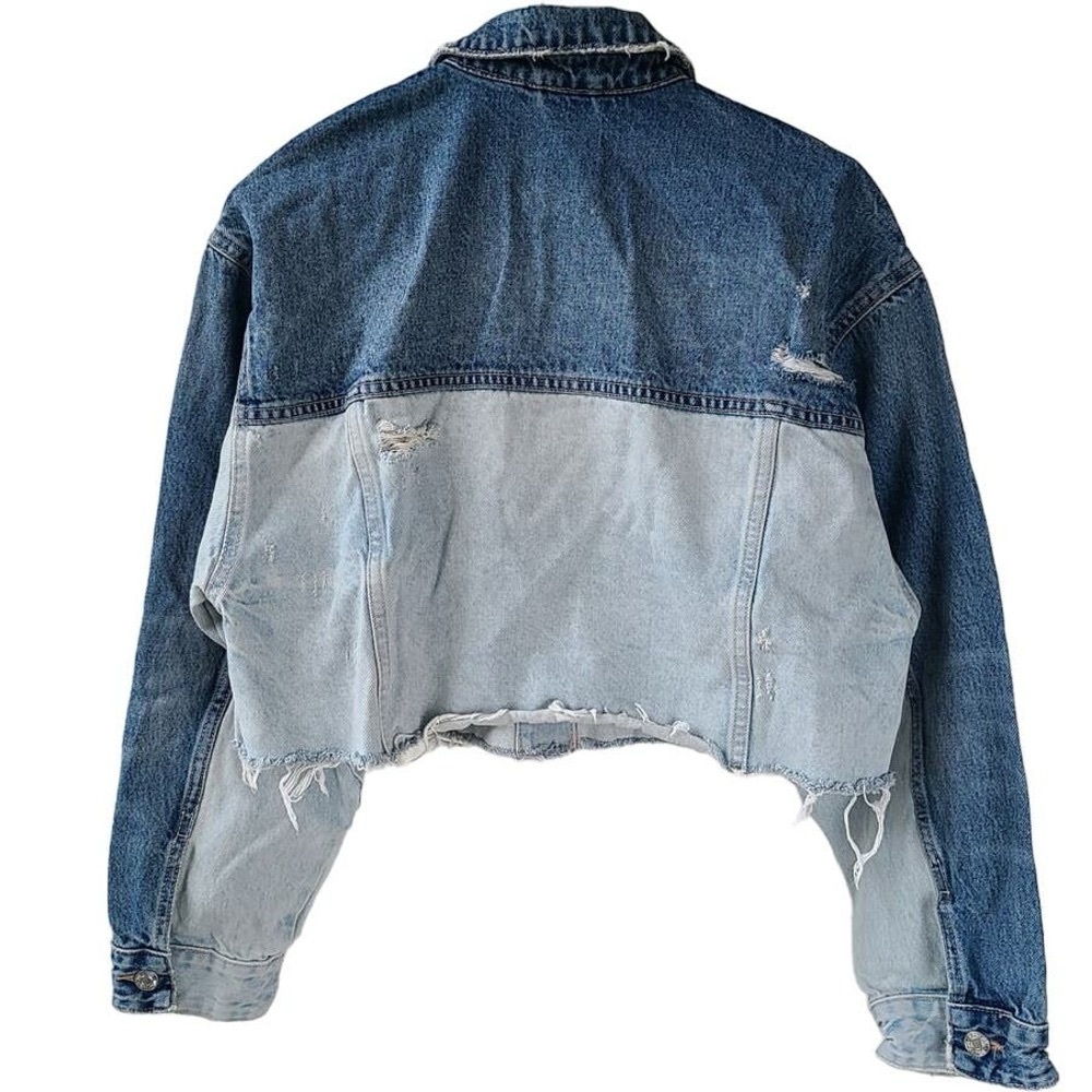 Zara Patchwork Denim Cropped Jacket - image 8